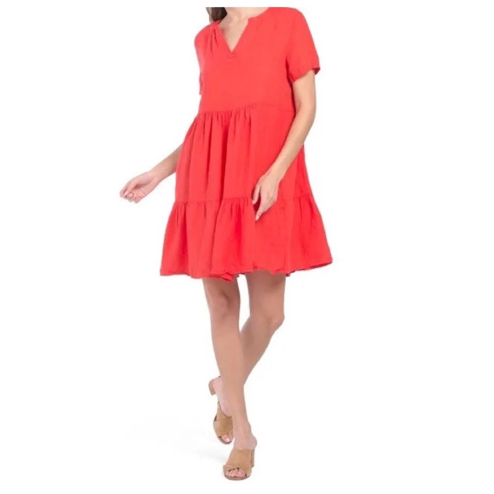 Francesca Bettini Italian Boho Chic Tiered Pure Linen Babydoll Dress Size Large